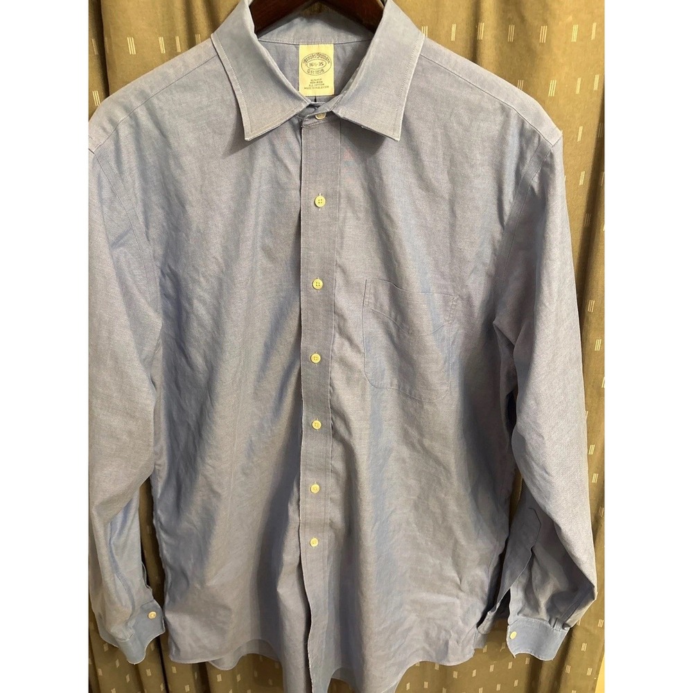 Brooks Brothers 16.5 35 Slim Fit Non-Iron Blue Cotton Dress Shirt Est 1818 Mens